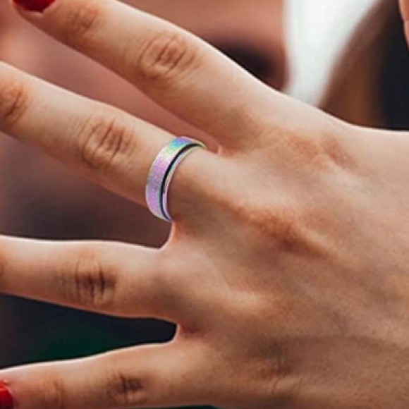🦋3/30🦋 Fidget Spinner Ring in Rainbow glitter stainless steel - Picture 3 of 9
